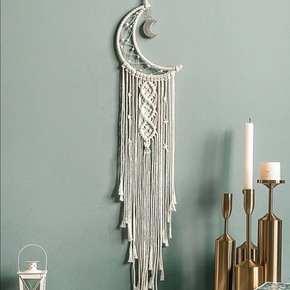 Macrame moon Wall hanging tassel decor Dreamcatcher woven room rope - Picture 3 of 5
